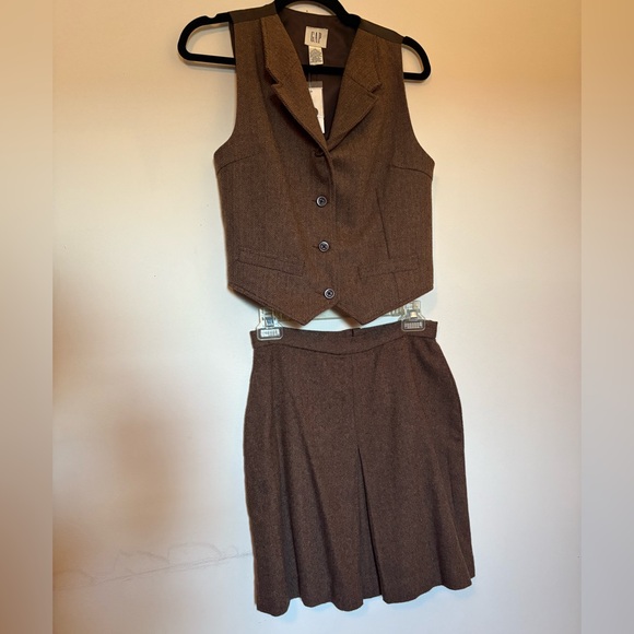 GAP Other - Vintage Gap Brown Tweed Wool Skirt and Vest Set NWT